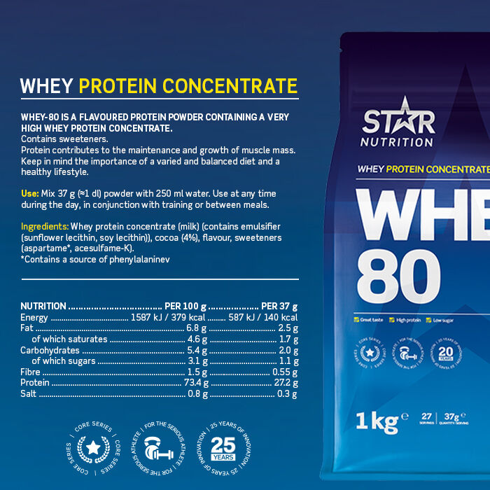 Whey-80 Valleprotein 1 kg Double Rich Chocolate