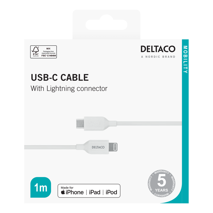 USB-C til Lightning Ladekabel 1 m Hvid