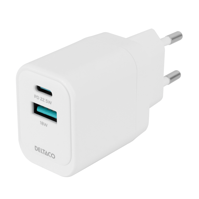 USB V&aelig;goplader 1 x USB-A 18 W 1 x USB-C PD 20 W Hvid