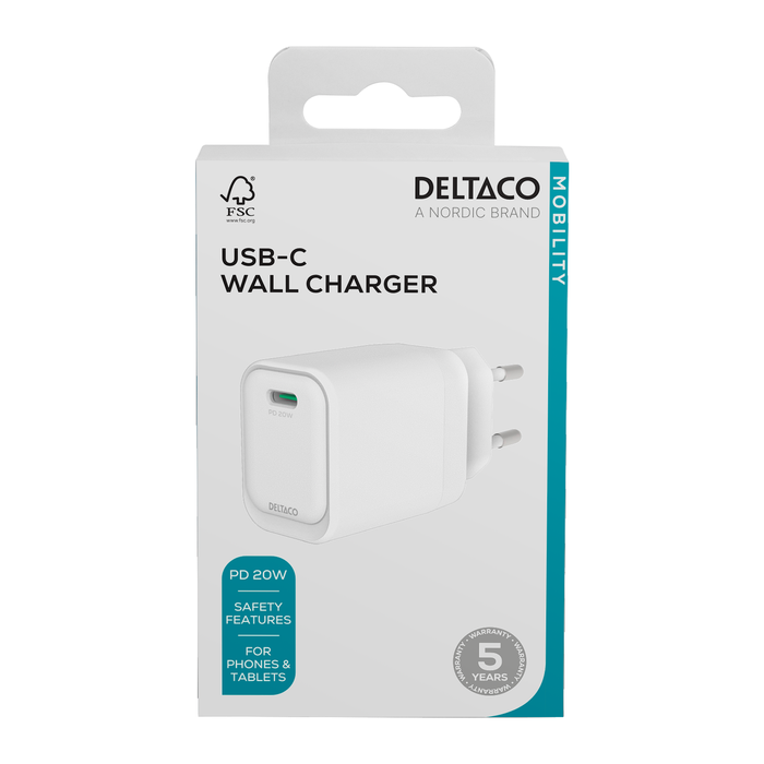 USB-C V&aelig;goplader 1 x USB-C PD 20 W Hvid